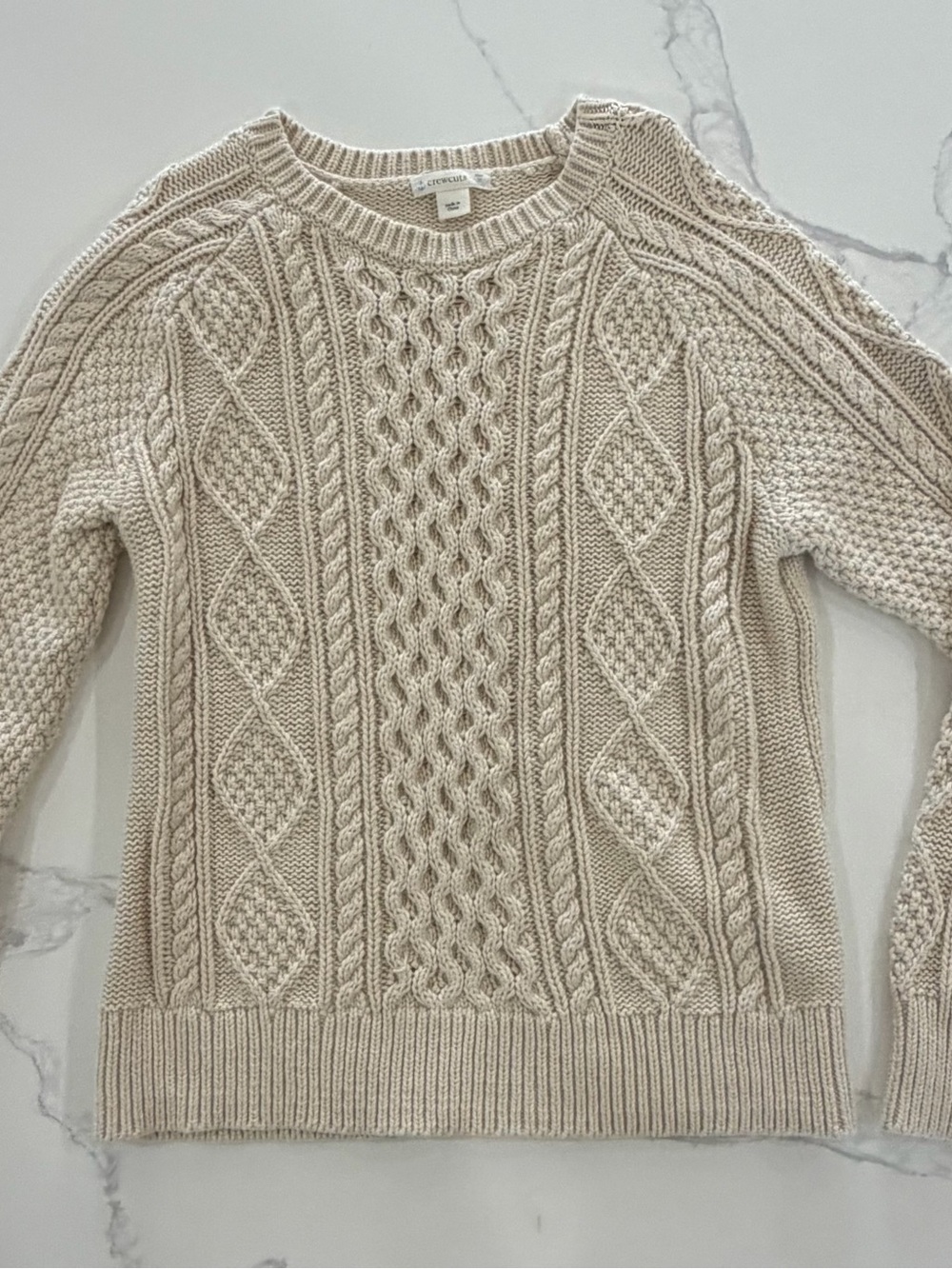 Crewcuts by J.Crew Boys Cable Knit Fisherman Sweater Cream Size Medium 8/9